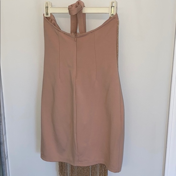 Rose gold fringe overlay Forever 21 mini dress - Picture 2 of 3